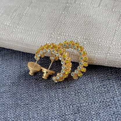 Vintage Jewelry Designer Diamond C Stud Earrings