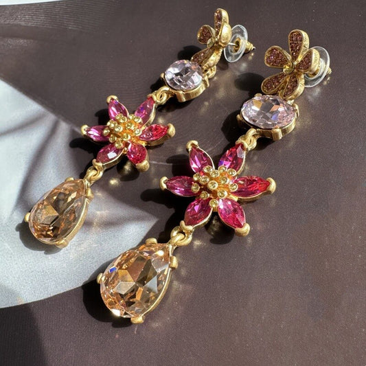 Vintage Jewelry Flower Diamond Drop Earrings