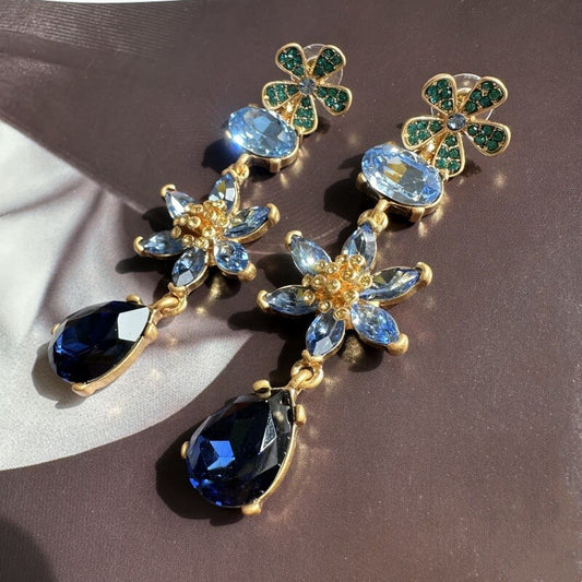 Vintage Jewelry Flower Diamond Drop Earrings