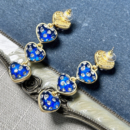 Vintage Jewelry Designer Resin Crystal Heart Drop Earrings