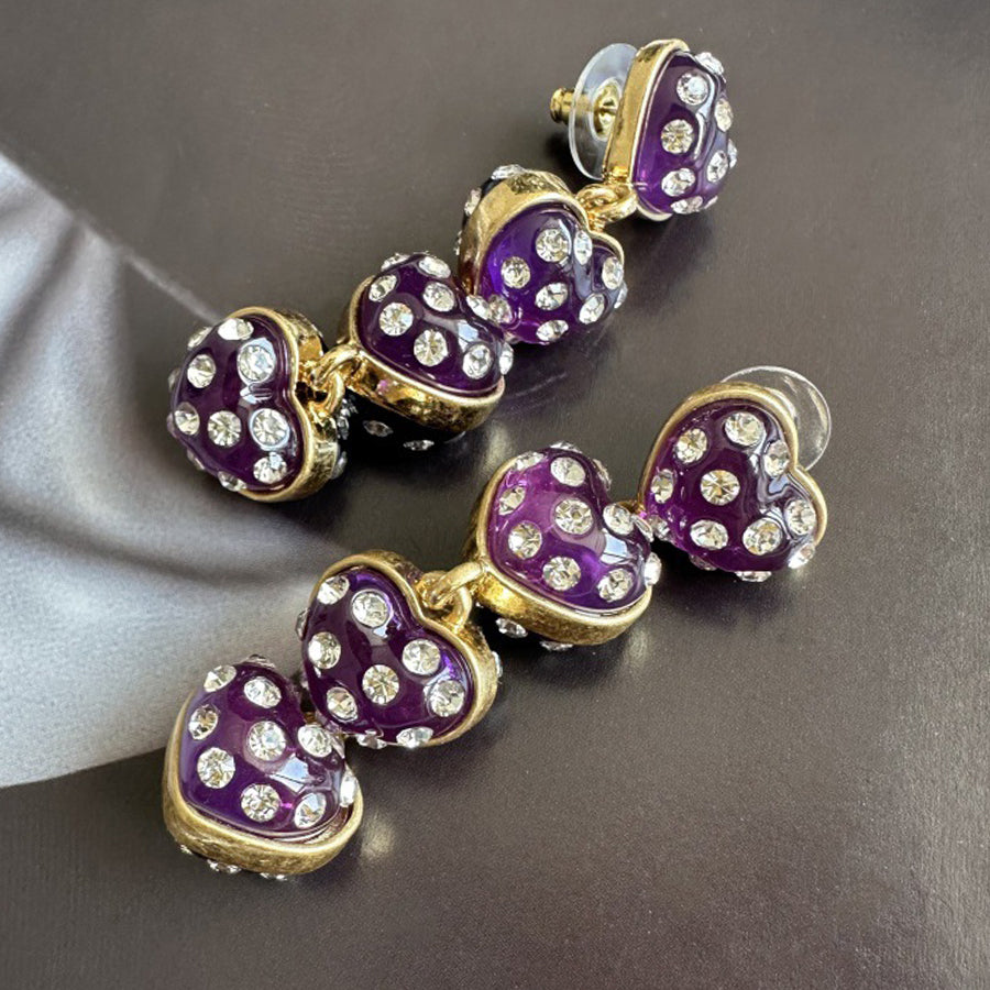 Vintage Jewelry Designer Resin Crystal Heart Drop Earrings
