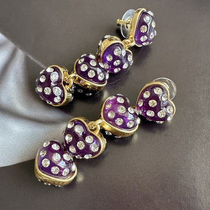 Vintage Jewelry Designer Resin Crystal Heart Drop Earrings