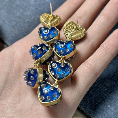 Vintage Jewelry Designer Resin Crystal Heart Drop Earrings