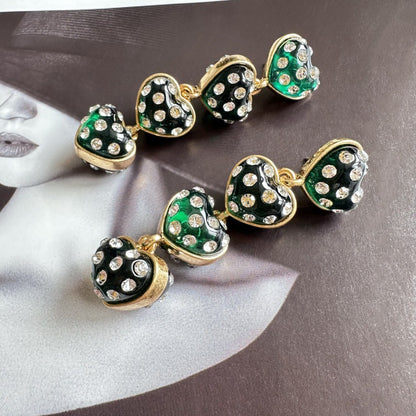 Vintage Jewelry Designer Resin Crystal Heart Drop Earrings