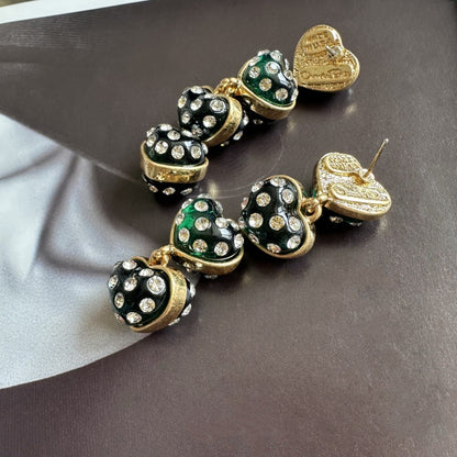 Vintage Jewelry Designer Resin Crystal Heart Drop Earrings