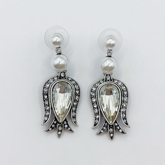 Vintage Jewelry Designer Tulip Diamond Crystal Drop Earrings