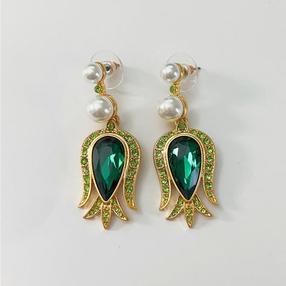 Vintage Jewelry Designer Tulip Diamond Crystal Drop Earrings