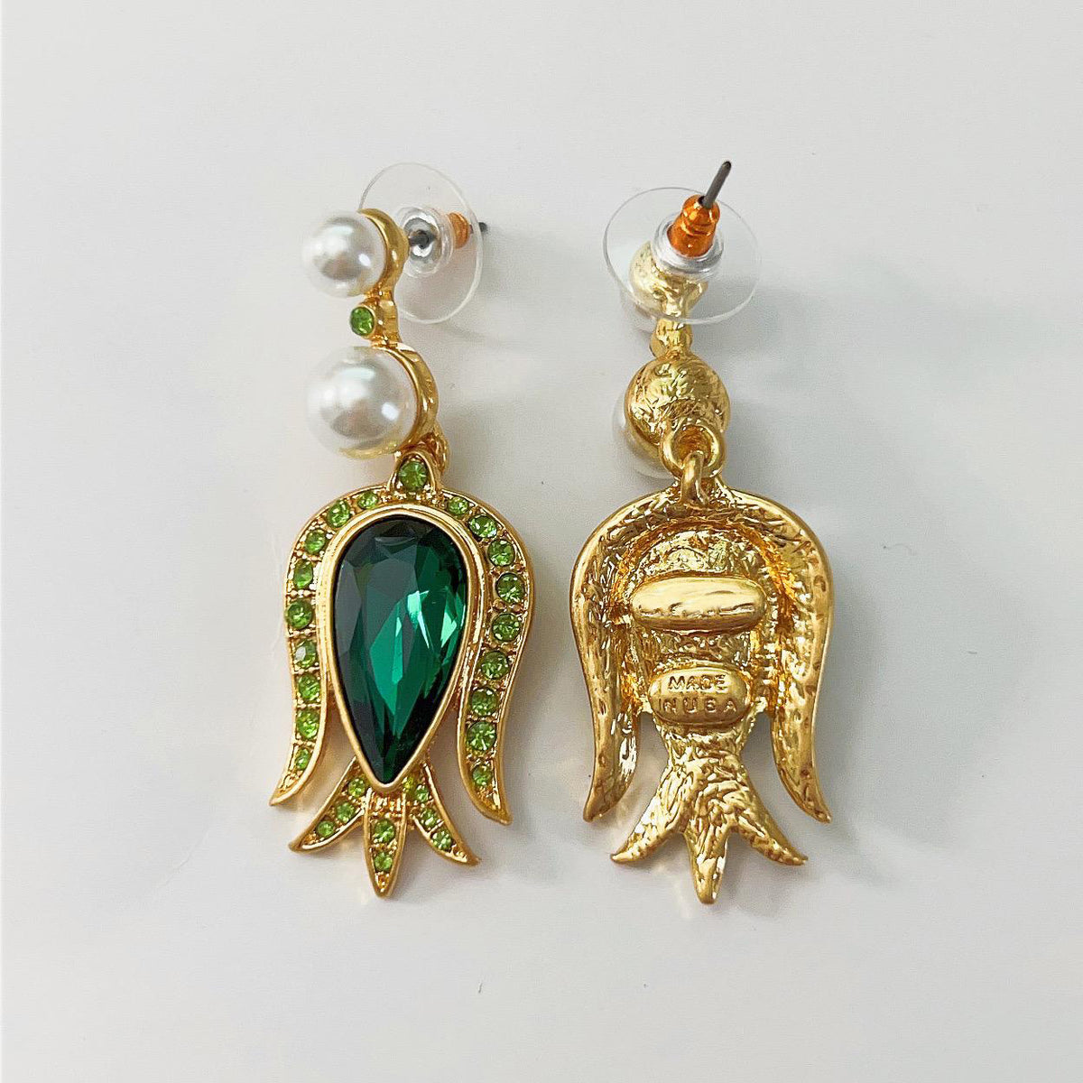 Vintage Jewelry Designer Tulip Diamond Crystal Drop Earrings
