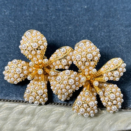 Vintage Jewelry Pearl Diamond Floral Earrings