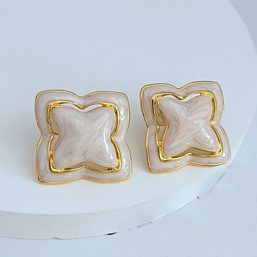 Vintage Jewelry Gold Marble Glaze Stud Earrings