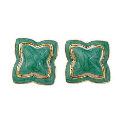 Vintage Jewelry Gold Marble Glaze Stud Earrings