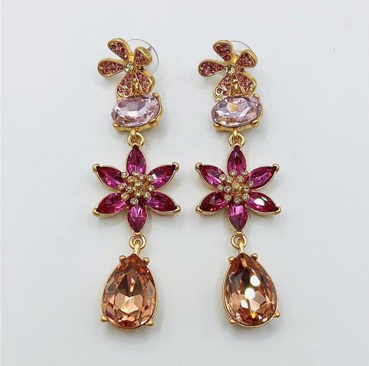 Vintage Jewelry Flower Diamond Drop Earrings