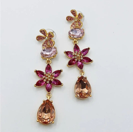 Vintage Jewelry Flower Diamond Drop Earrings