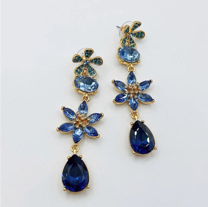 Vintage Jewelry Flower Diamond Drop Earrings