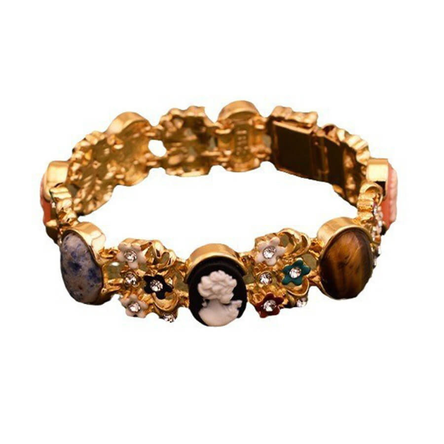 Vintage Jewelry Relief Cameo Gems Bracelet