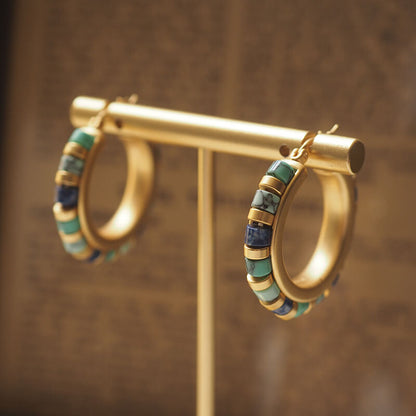 Vintage Jewelry Gold Gems Hoops Earrings