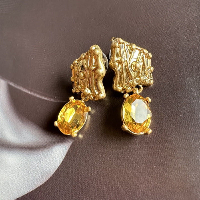 Vintage Jewelry Gold Plated Branches Geometric Symmetry Gems Drop Earrings