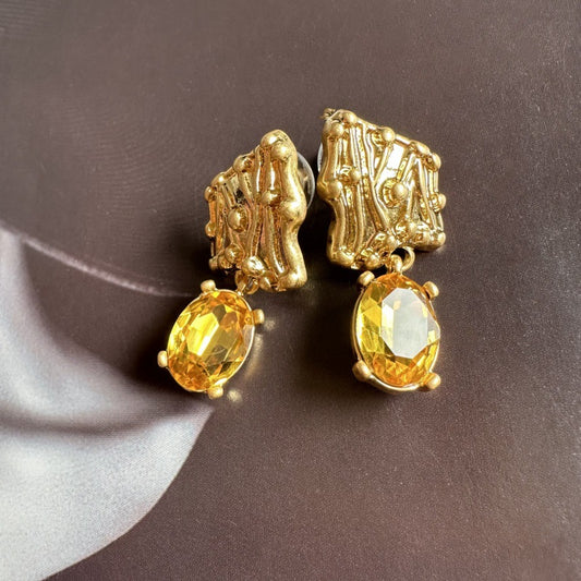 Vintage Jewelry Gold Plated Branches Geometric Symmetry Gems Drop Earrings
