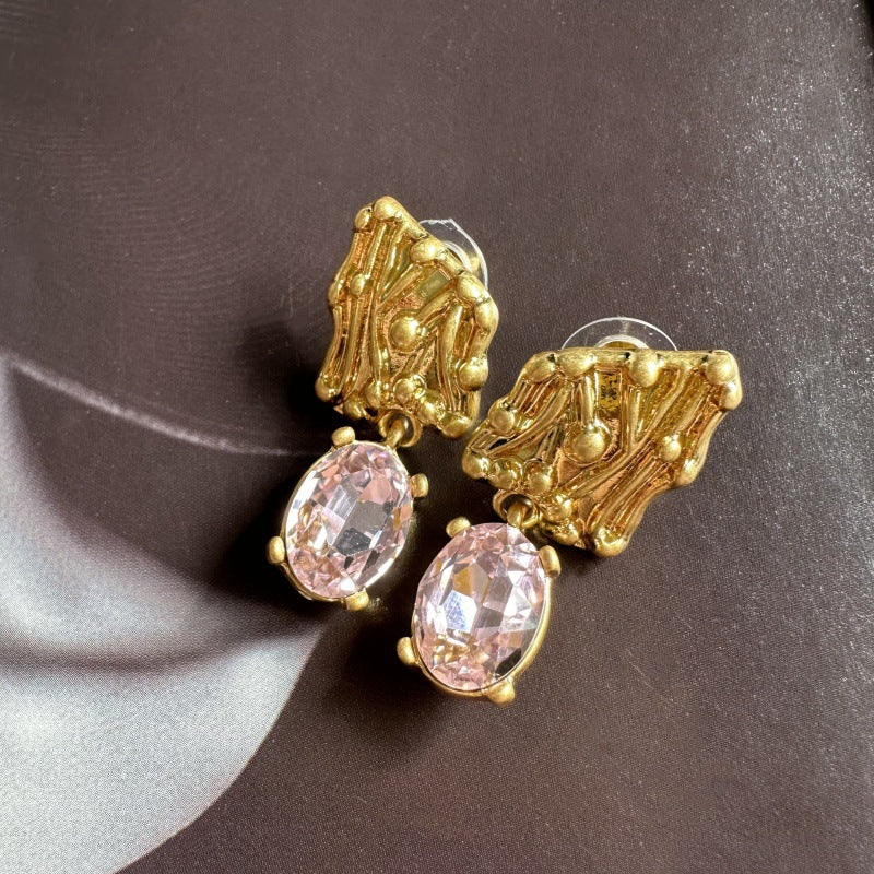 Vintage Jewelry Gold Plated Branches Geometric Symmetry Gems Drop Earrings