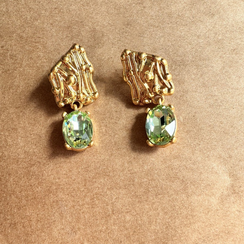 Vintage Jewelry Gold Plated Branches Geometric Symmetry Gems Drop Earrings