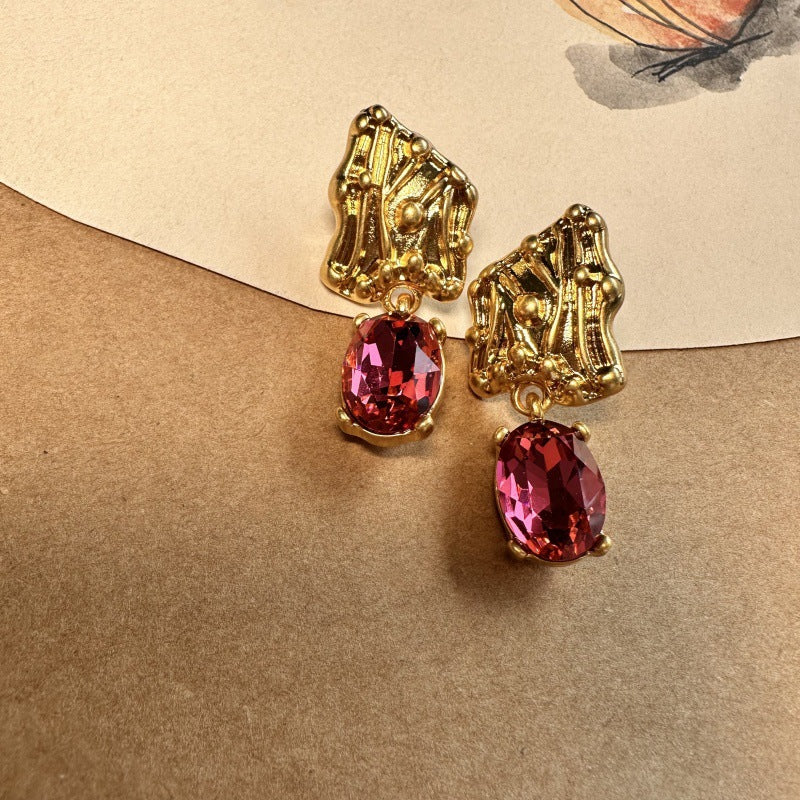 Vintage Jewelry Gold Plated Branches Geometric Symmetry Gems Drop Earrings
