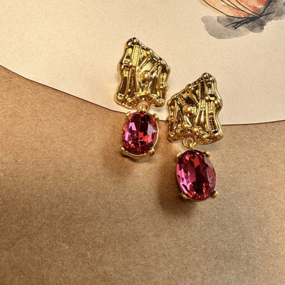 Vintage Jewelry Gold Plated Branches Geometric Symmetry Gems Drop Earrings