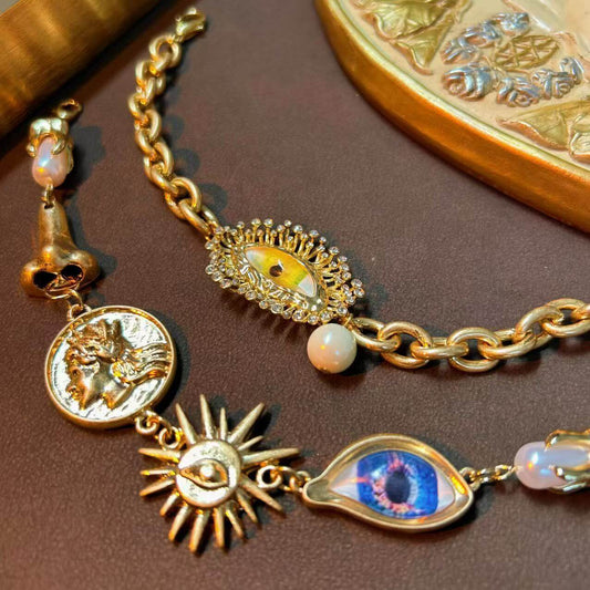 Vintage Jewelry Gold Sun Eyes Nose Bracelet