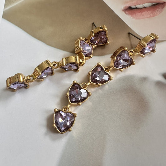 Vintage Jewelry Heart Tassel Crystal Drop Earrings