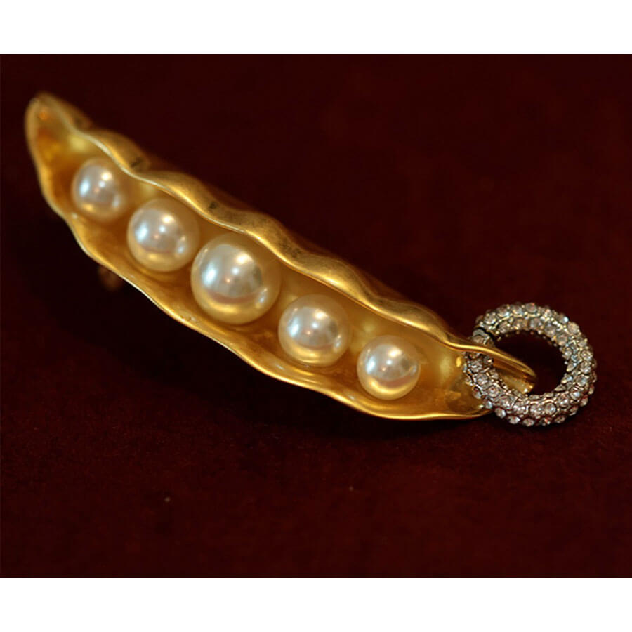 24K Solid Gold Plated Vintage Diamond Earrings With Pea Pods Pearl
