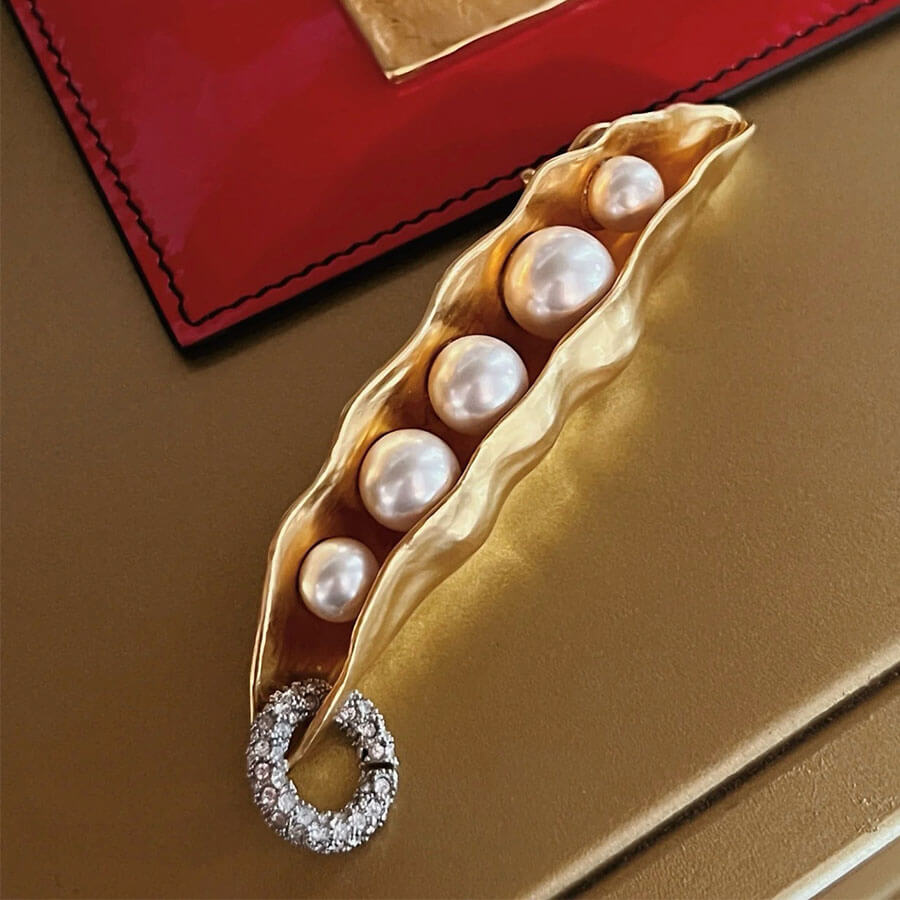 24K Solid Gold Plated Vintage Diamond Earrings With Pea Pods Pearl