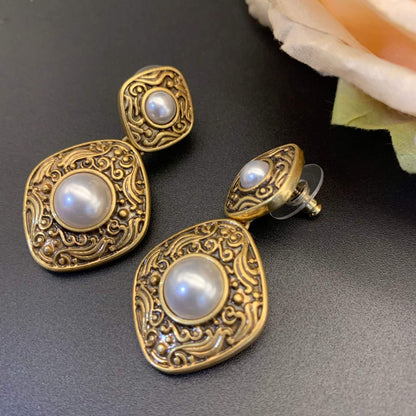 Vintage Jewelry Pearl Copper Drop Earrings