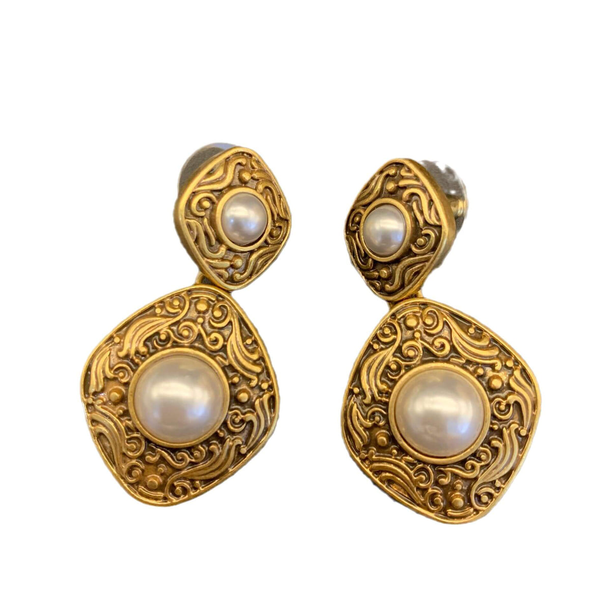 Vintage Jewelry Pearl Copper Drop Earrings