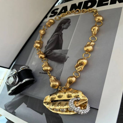 24K Solid Gold Plated Pearl Diamond Vintage Necklace
