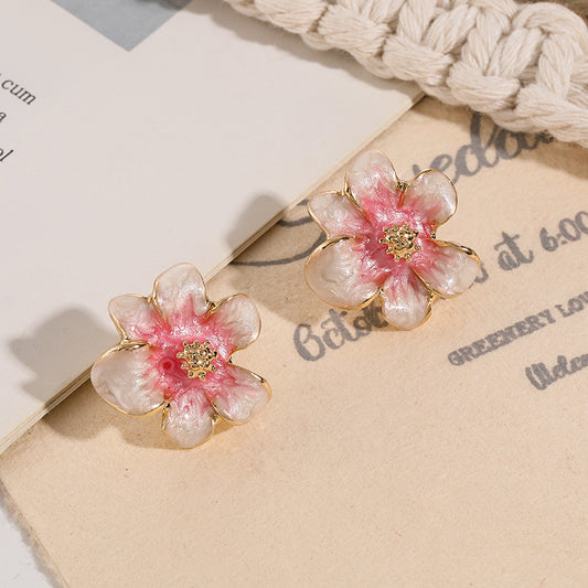 Vintage Jewelry Pink Camellia Flowers Earrings