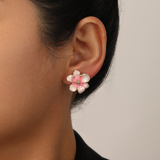 Vintage Jewelry Pink Camellia Flowers Earrings