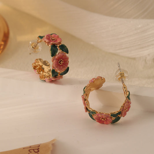 Vintage Jewelry Pink Flowers Stud Earrings