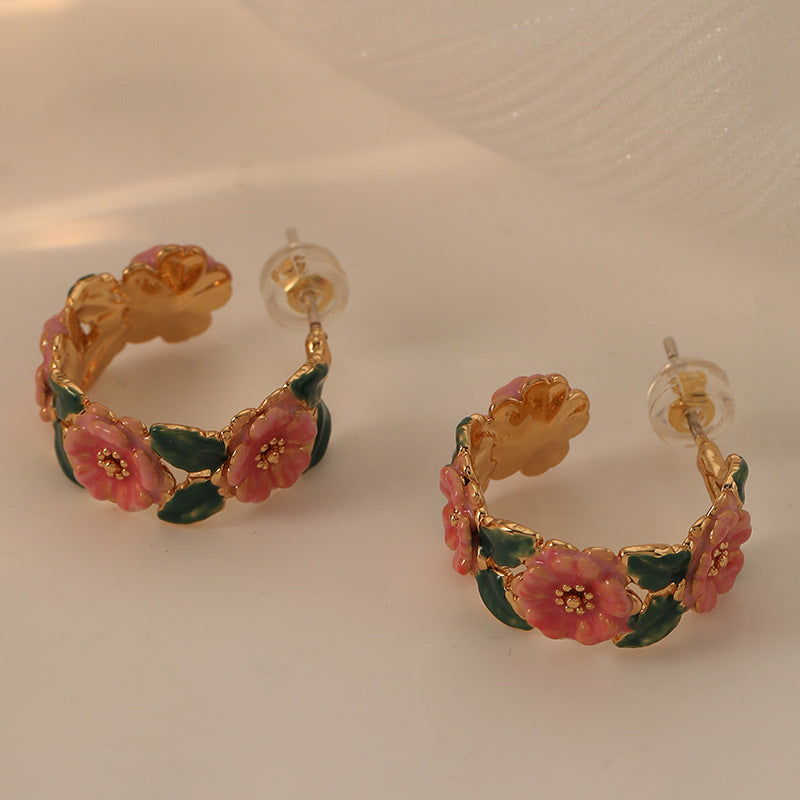 Vintage Jewelry Pink Flowers Stud Earrings