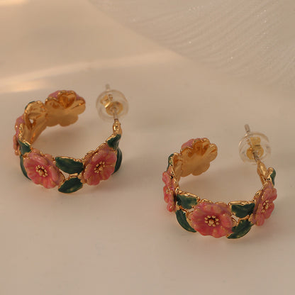 Vintage Jewelry Pink Flowers Stud Earrings