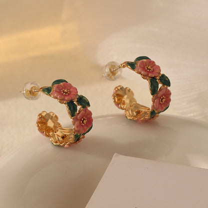 Vintage Jewelry Pink Flowers Stud Earrings