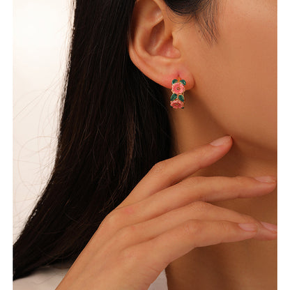 Vintage Jewelry Pink Flowers Stud Earrings
