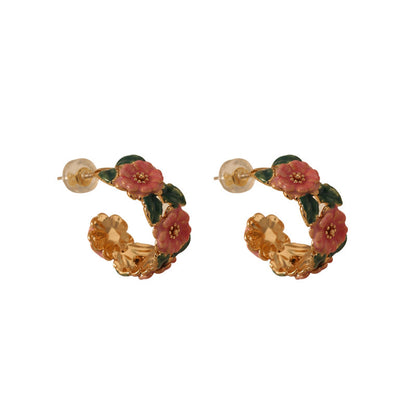 Vintage Jewelry Pink Flowers Stud Earrings