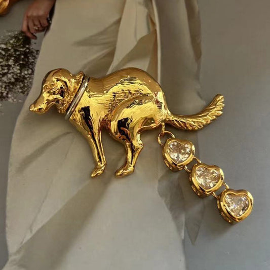 Vintage Jewelry Puppy Crystal Brooch Dog Pooping Design Brosche
