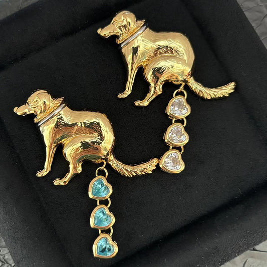 Vintage Jewelry Puppy Crystal Brooch Dog Pooping Design Brosche