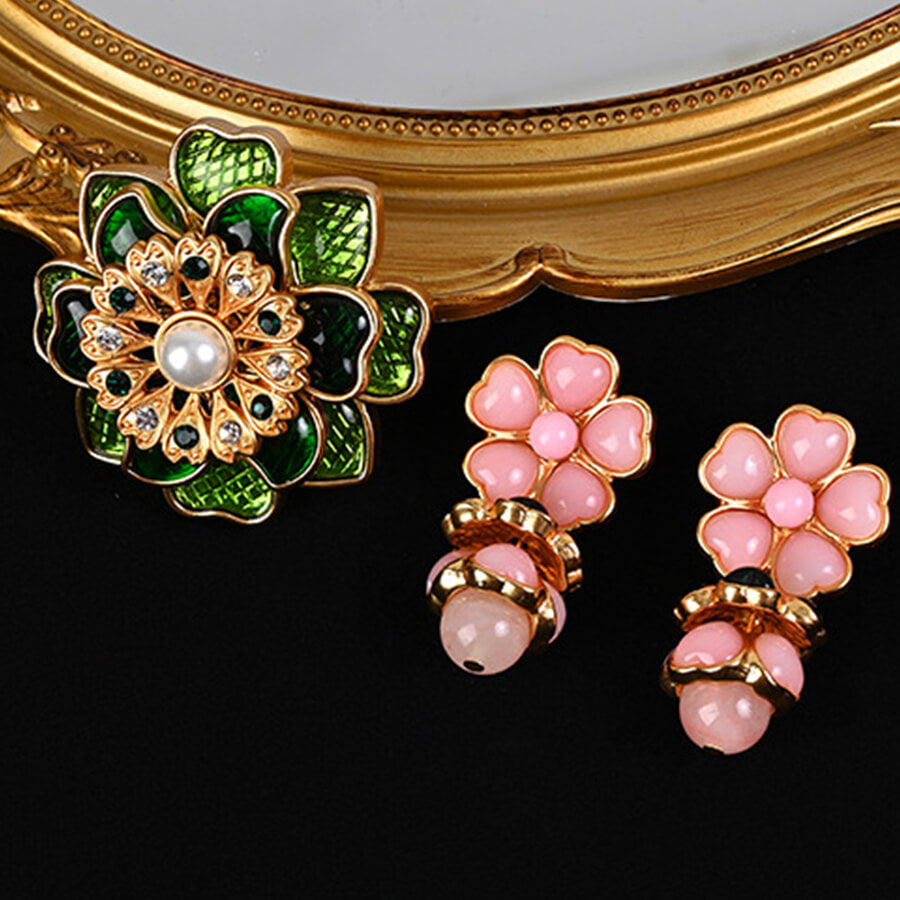 Vintage Jewelry Set Crystal Brooch Drop Earrings