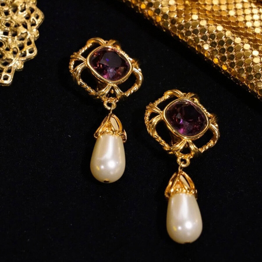 Vintage Jewelry Set Designer Pearl Necklace Earrings Ring