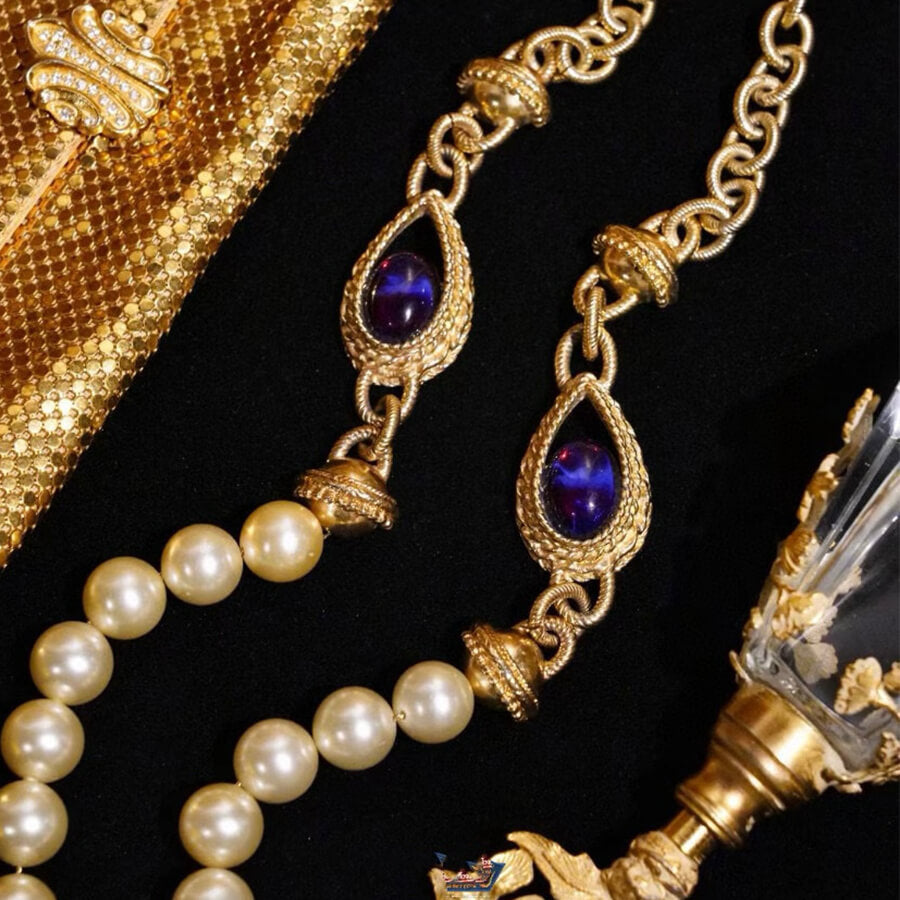Vintage Jewelry Set Designer Pearl Necklace Earrings Ring