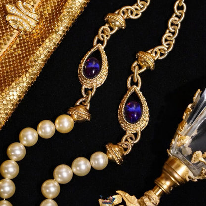 Vintage Jewelry Set Designer Pearl Necklace Earrings Ring