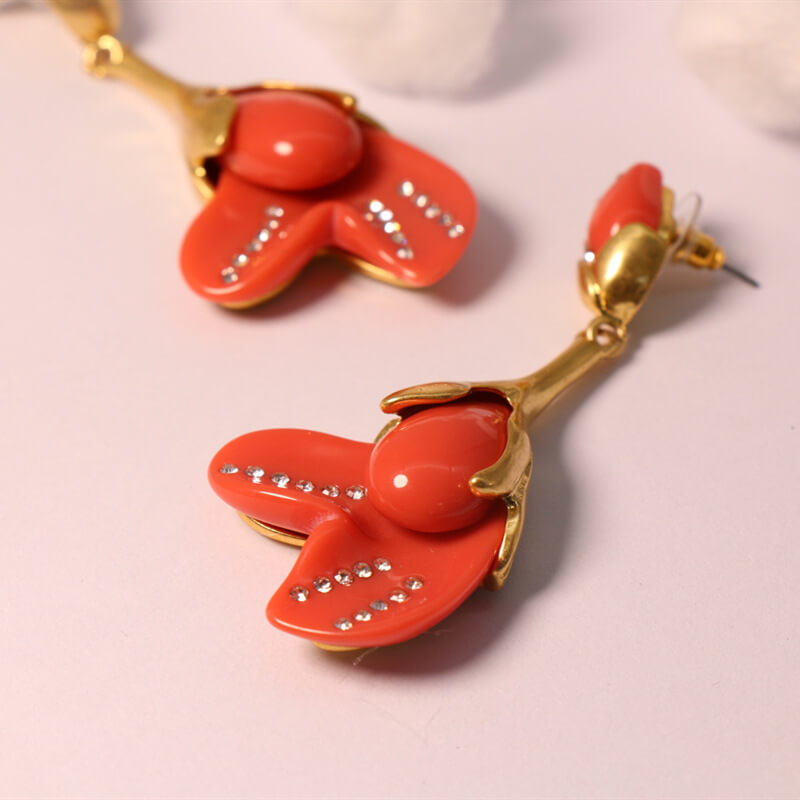 18K Solid Gold Plated Vintage Floral Earrings