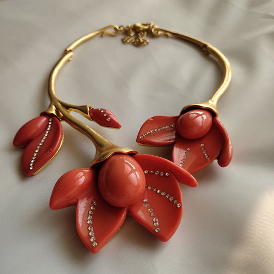 18K Solid Gold Plated Vintage Floral Necklace