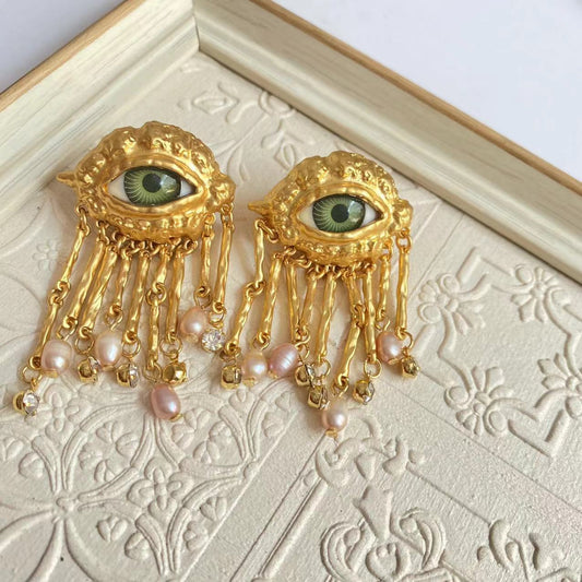 Vintage Jewelry Set Gold Brooch Ring Pearl Earrings